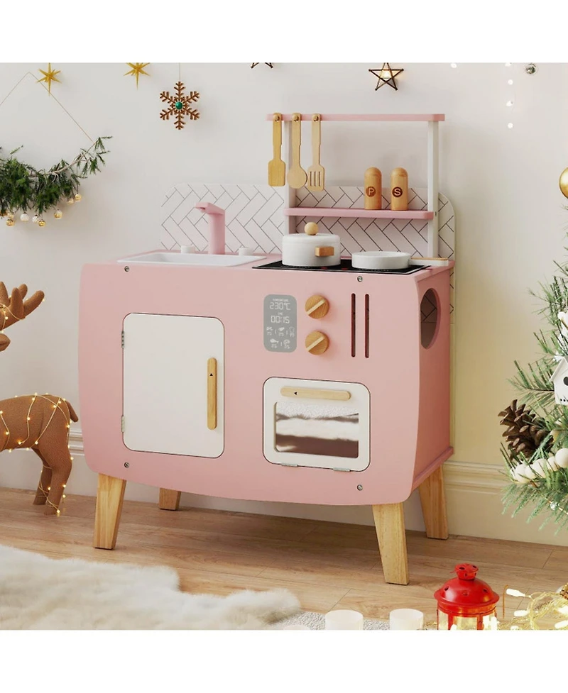Hongge Four-Station Wooden Play Kitchen, 7-Piece Set, Ages 3+