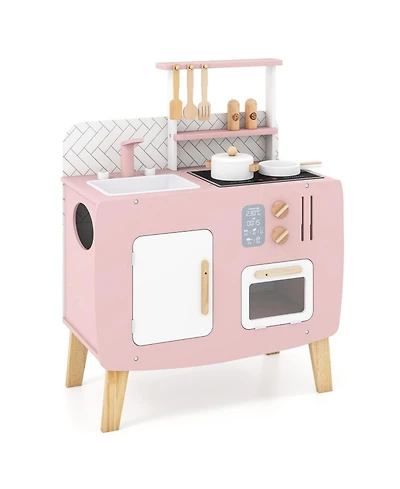Hongge Four-Station Wooden Play Kitchen, 7-Piece Set, Ages 3+