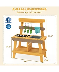Hongge Outdoor Wooden Mud Kitchen with Grill Rack and Garden Tools