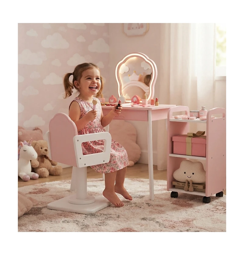 Hongge Hair Salon Led Mirror and Swivel Chair 10-Piece Playset, Ages 3+