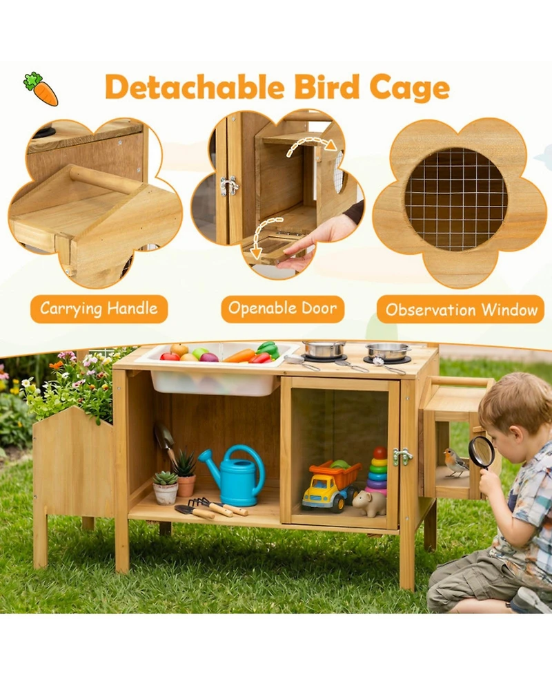 Hongge Detachable Bird Cage 7-Piece Mud Kitchen, Ages 3+