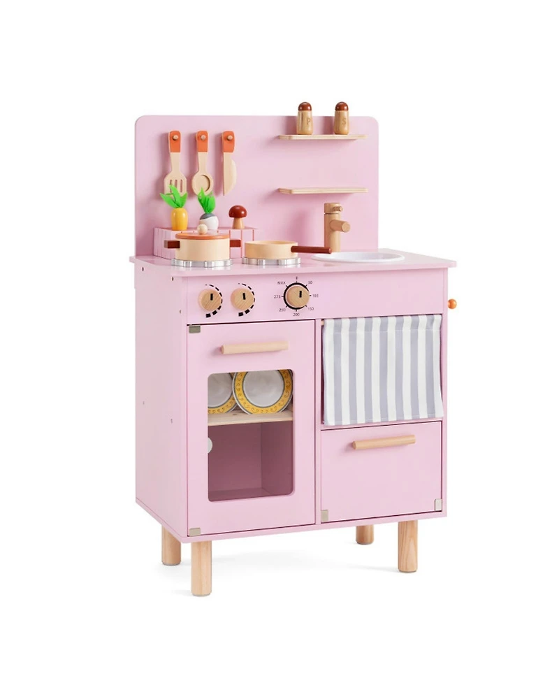 Hongge Toddler Wooden Play Kitchen with Dishwasher and Toy Foods, Ages 3+
