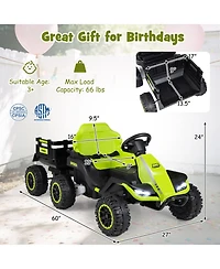 Hongge 24V Kids Ride On Tractor with Detachable Trailer, Remote Control, 66 lbs Weight Limit, Ages 3+