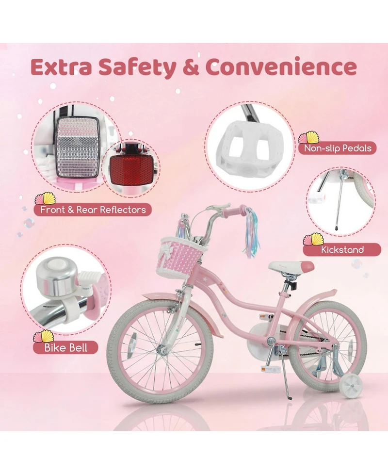 Hongge 18-Inch Kids Bike with Training Wheels and Front Basket, Ages 4-8
