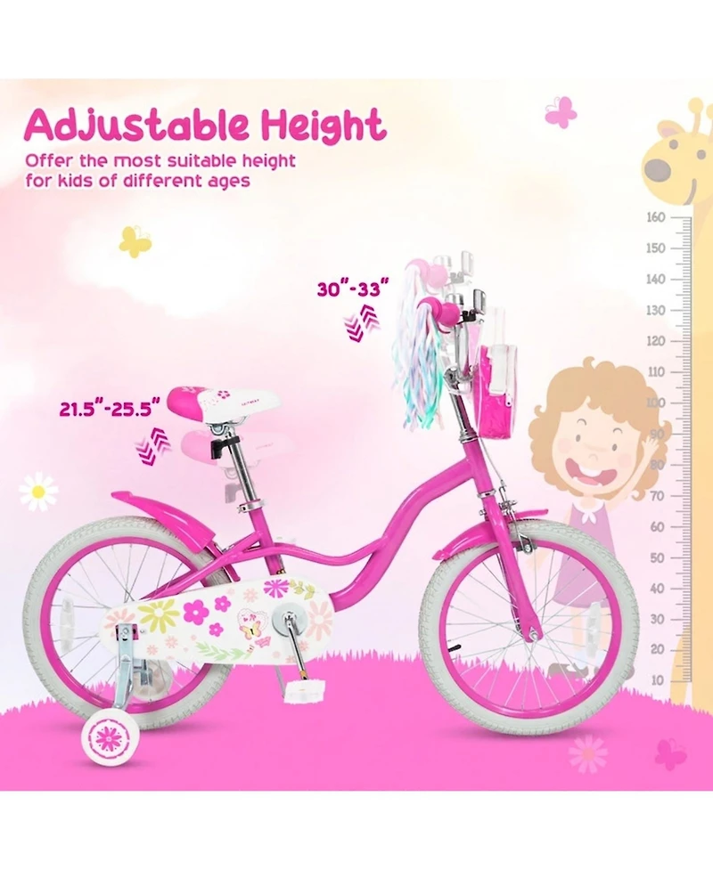 Hongge 16-Inch Girls Bike with Front Bag and Dual Braking System, Ages 4-7