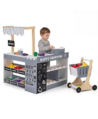 Hongge Kids' Wooden Grocery Store Playset with Shopping Cart and Cash Register, Ages 3+