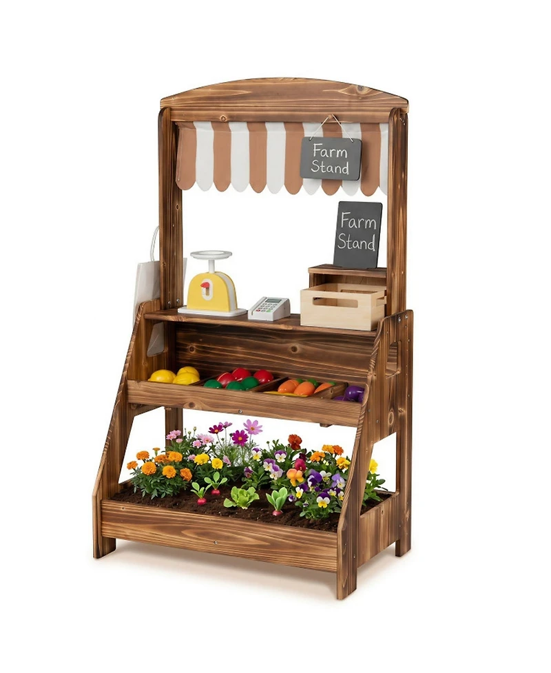 Hongge 2-in-1 Wooden Mud Kitchen and Market Stand, 25-Piece, Ages 3+