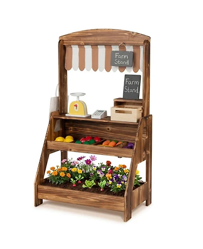 Hongge 2-in-1 Wooden Mud Kitchen and Market Stand, 25-Piece, Ages 3+