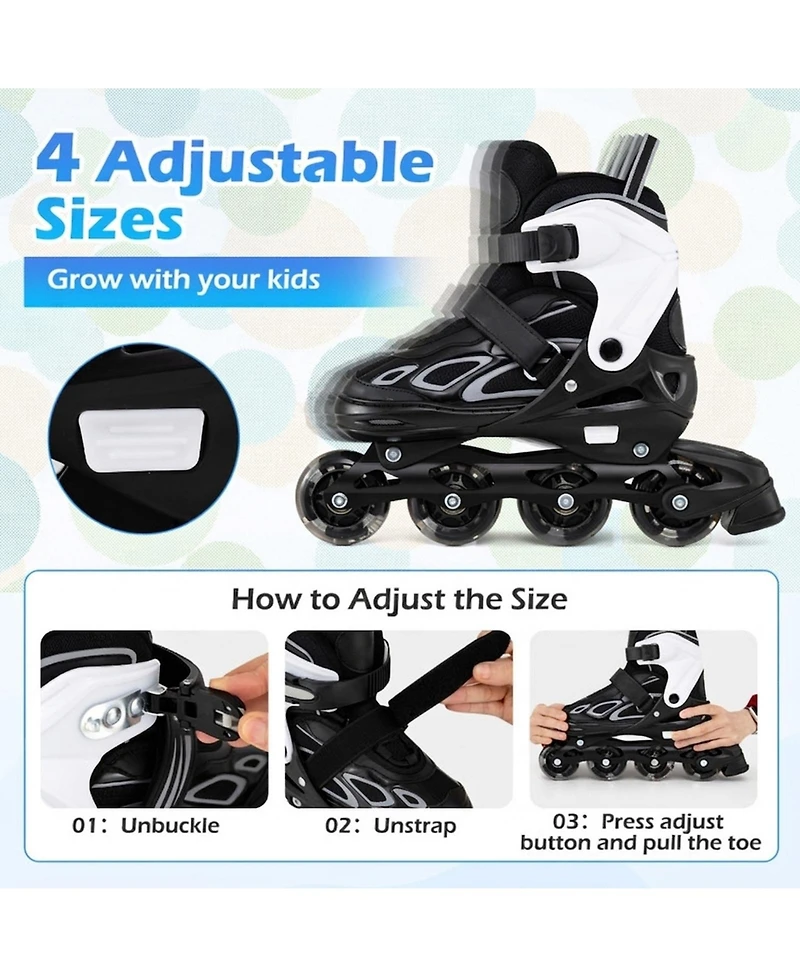 Hongge Adjustable Kids Inline Skates with Heel Brake and Light-Up Wheels Ages 9-14