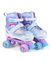 Hongge Kids Adjustable Quad Roller Skates with 4 Light-Up Wheels for Beginners Ages 7-9