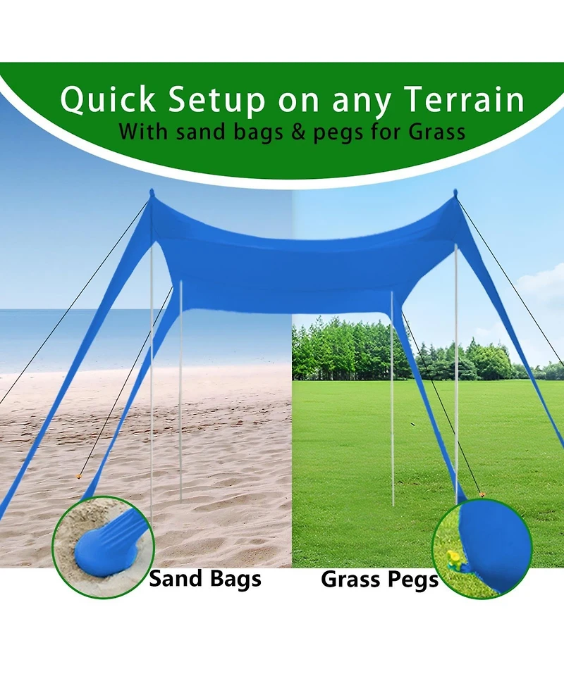 Aofar Beach Tent UPF50+ Sun Shelter with Sandbags Shovels Pegs Poles