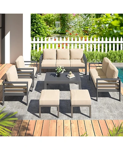 Aecojoy Aluminum Patio Furniture Set Outdoor Sectional Sofa Conversation Coffee Table