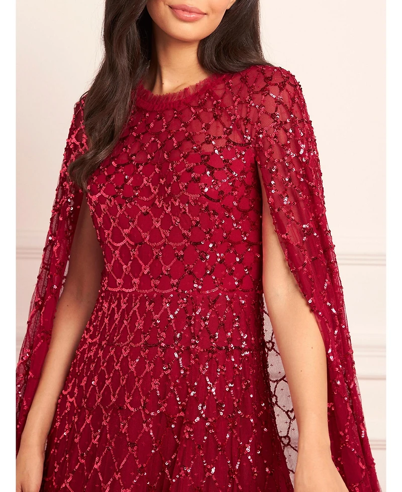 Needle & Thread Women's Heart Lattice Cape Sequin-Embellished Floor-Length Gown