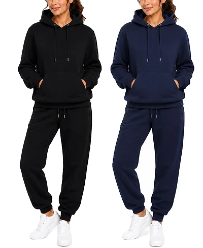Blu Rock Women's Studio Jk Loose Fit Soft Fleece Cotton Blend Pullover Hoodie and Sweatpants Jogging Set (2 Full Sets)