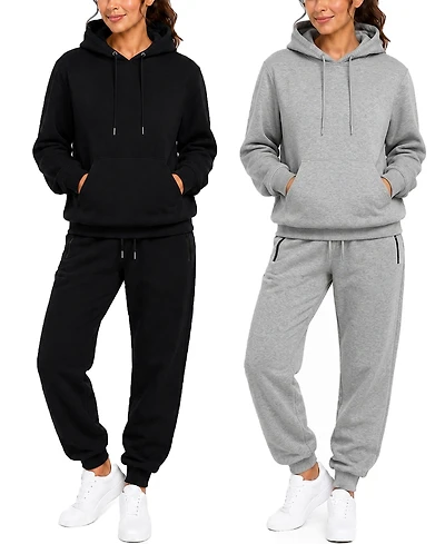 Blu Rock Women's Studio Jk Loose Fit Soft Fleece Cotton Blend Pullover Hoodie and Sweatpants Jogging Set (2 Full Sets)