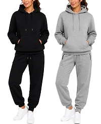 Blu Rock Women's Studio Jk Loose Fit Soft Fleece Cotton Blend Pullover Hoodie and Sweatpants Jogging Set (2 Full Sets)