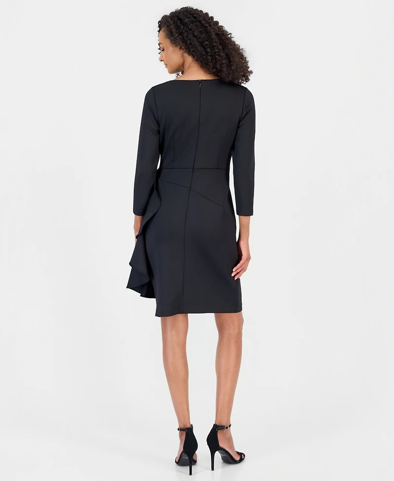 Anne Klein Petite L/S Side Ruffle Sheath Boat Neck Dress