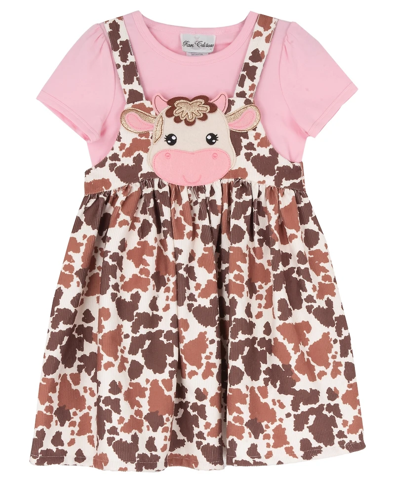 Rare Editions Toddler Girls' 2T-4T Sleeveless Highland Cow Printed Jumper and T-Shirt, 2-Piece Set
