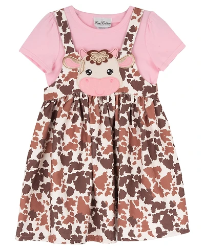 Rare Editions Toddler Girls' 2T-4T Sleeveless Highland Cow Printed Jumper and T-Shirt, 2-Piece Set