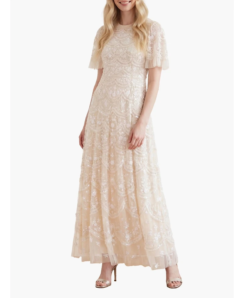 Needle & Thread Women's Lily Bloom Floral-Print Tiered Sequin Dress