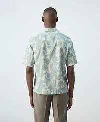 Mango Men's Bowling Collar Printed Cotton Shirt