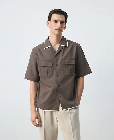 Mango Men's Linen-Cotton Bowling Collar Shirt