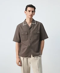 Mango Men's Linen-Cotton Bowling Collar Shirt