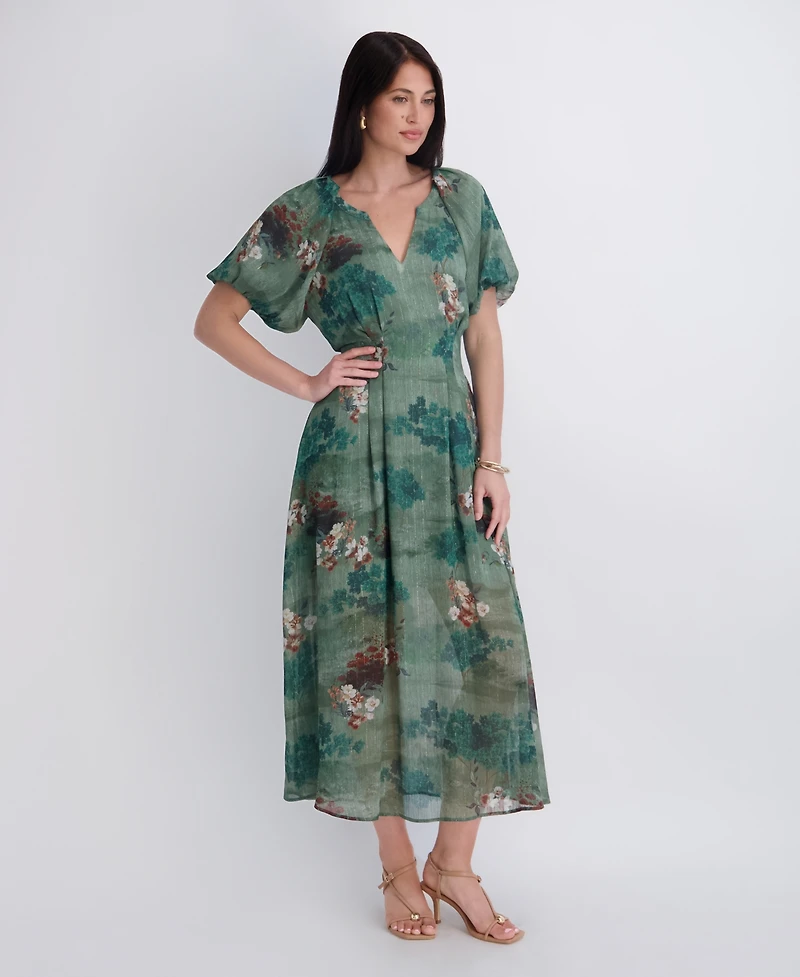 Kensie Women's Floral-Print Lurex Chiffon Midi Dress