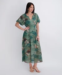 Kensie Women's Floral-Print Lurex Chiffon Midi Dress