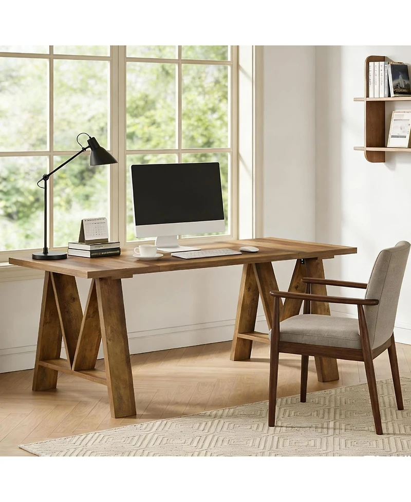 Tribesigns 63" Executive Office Desk, Farmhouse Wooden Computer Desk, Large Modern Writing Table for Home Office