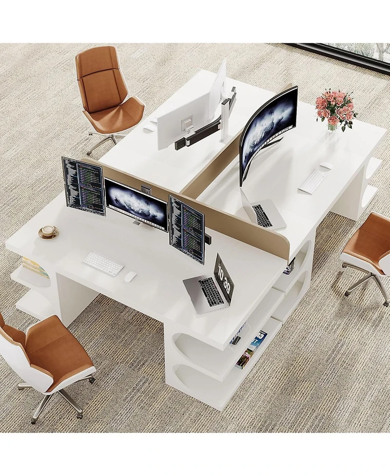 Tribesigns 63'' Modern Executive Office Desk, Large Computer Home Office Desk with Storage Shelves, Wood Study Writing Table