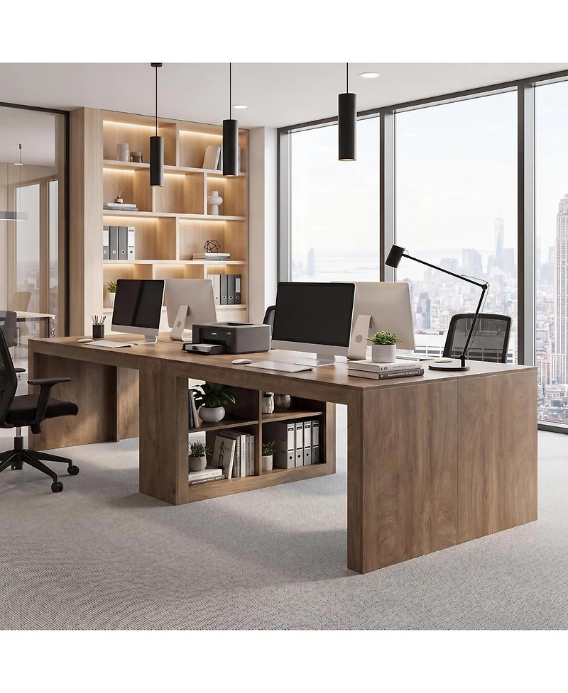 Tribesigns 78.7" Home Office Desks, 2 Person Desk, Extra Long Desk with Shelves, Modern Farmhouse Executive Desk with Middle Storage Shelf