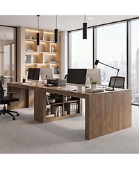 Tribesigns 78.7" Home Office Desks, 2 Person Desk, Extra Long Desk with Shelves, Modern Farmhouse Executive Desk with Middle Storage Shelf