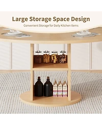 homfan 47.24" round farmhouse dining table seats 4-6, featuring a sturdy wood base and 2-layer storage shelf for kitchen or dining spaces.