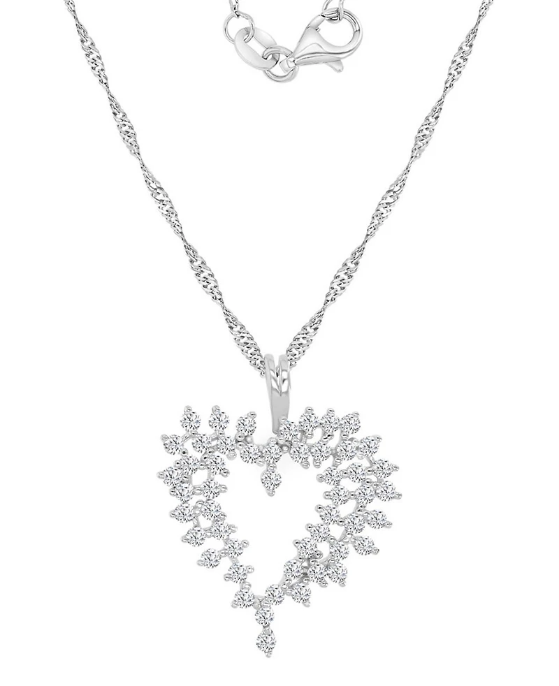 Macy's Rhodium Over Sterling Silver Cubic Zirconia Heart Singapore Chain Necklace