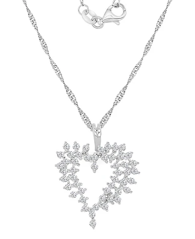 Macy's Rhodium Over Sterling Silver Cubic Zirconia Heart Singapore Chain Necklace