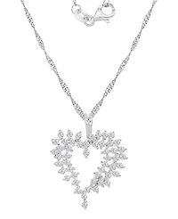 Macy's Rhodium Over Sterling Silver Cubic Zirconia Heart Singapore Chain Necklace