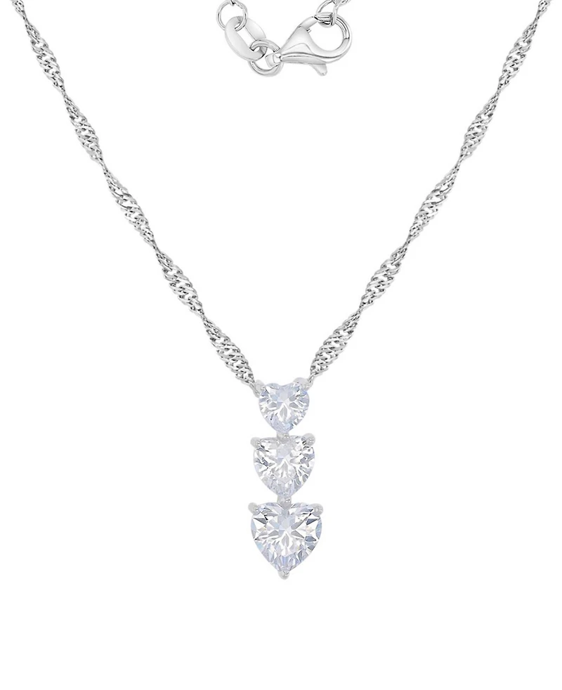 Macy's Rhodium Over Sterling Silver Cubic Zirconia Triple Heart Necklace