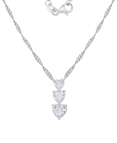 Macy's Rhodium Over Sterling Silver Cubic Zirconia Triple Heart Necklace