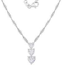 Macy's Rhodium Over Sterling Silver Cubic Zirconia Triple Heart Necklace