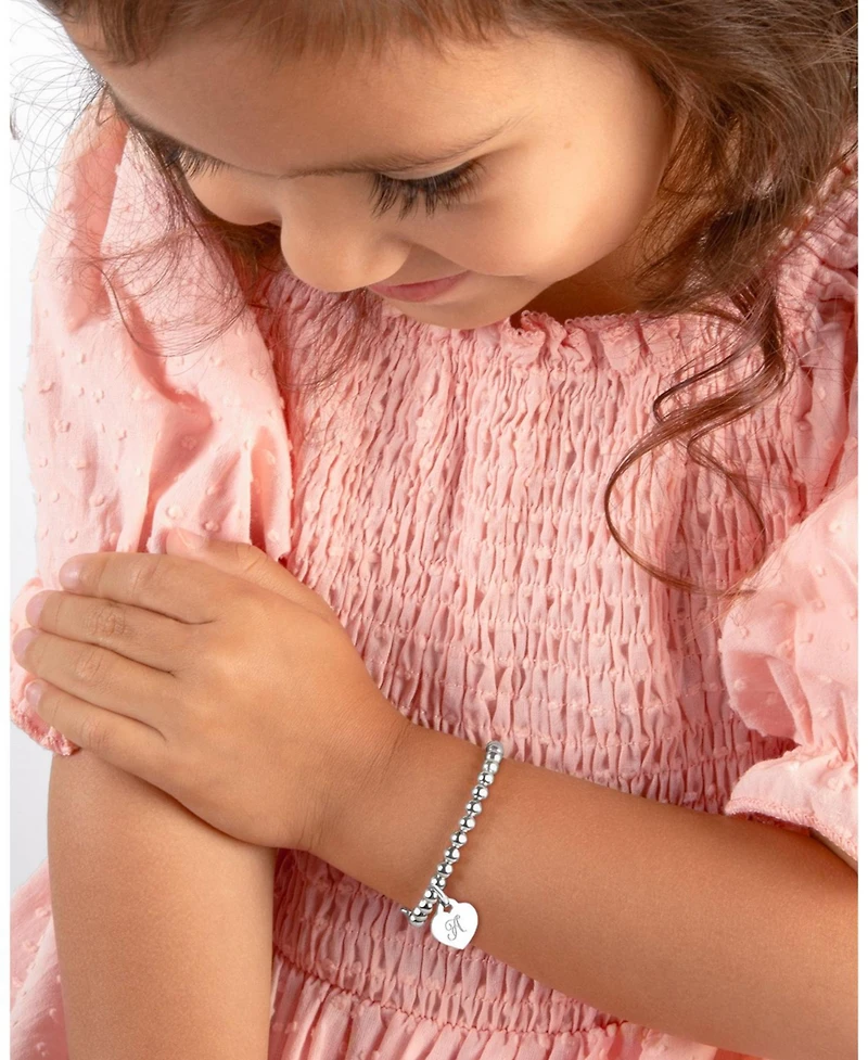 Tiny Blessings Children's Sterling Silver 4mm Beads & Engraved Initial Girls' 6.25" Bracelet