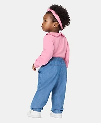 Calvin Klein Baby Girls' Long-Sleeve Bodysuit, Pants and Bow Headband, 3-Piece Set