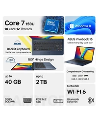 Asus Vivobook 15 Laptop 15.6" Touchscreen Intel Core 7 16GB Ram Intel Graphics 2TB Ssd Storage Windows 11 Pro 60Hz
