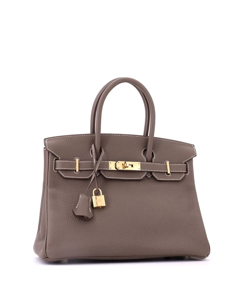 Pre-Owned Hermes Birkin 30 Handbag Grey Clemence with Gold Hardware