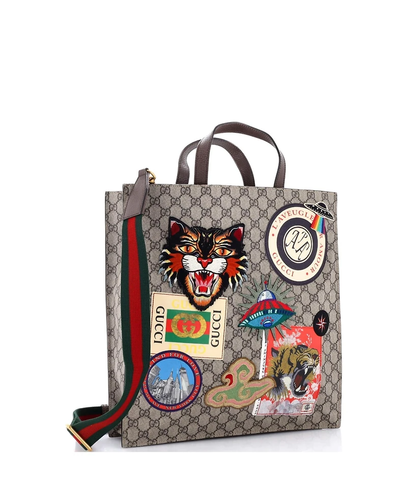 Pre-Owned Gucci North South Courrier Convertible Soft Open Tote Gg Coated Canvas with Applique