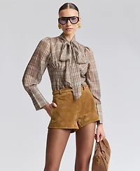 Avec Les Filles Long Puff-Sleeve Scarf Neck Top