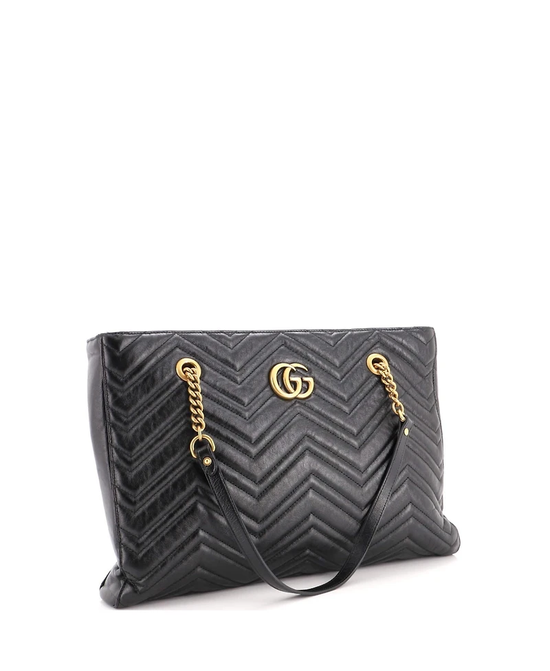 Pre-Owned Gucci Medium Gg Marmont Zip Tote Matelasse Leather
