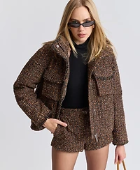 Avec Les Filles Women's Mock Neck Raglan Puffer Jacket