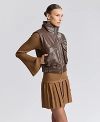 Avec Les Filles Women's Cropped Sleeveless Mock Neck Puffer Vest