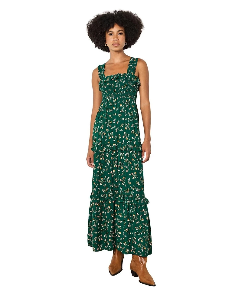 Apricot Women's Ditsy-Floral Tiered-Ruffle Smocked Maxi Dress